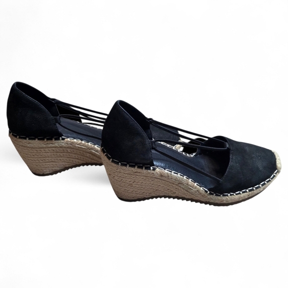 Eileen Fisher Black Yasmin Tumbled Nubuck Espadrille Wedge Heels - Picture 5 of 7
